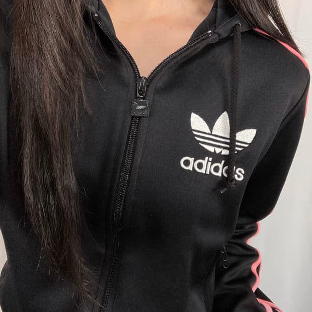 아디다스 블랙 핑크 져지 후드집업