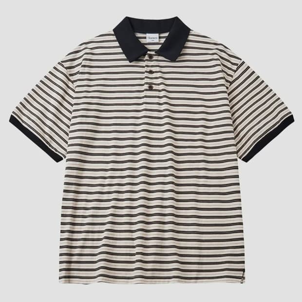 후브스 스트라이프 카라 반팔 티셔츠