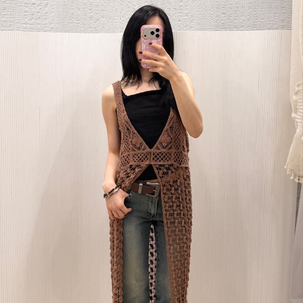 Brown knit long cardigan