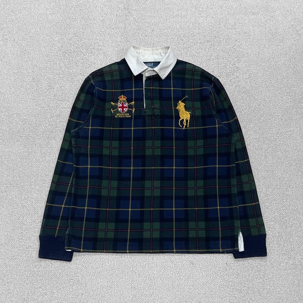 폴로 랄프로렌 빅 포니 블랙 와치 타탄체크 럭비 티셔츠