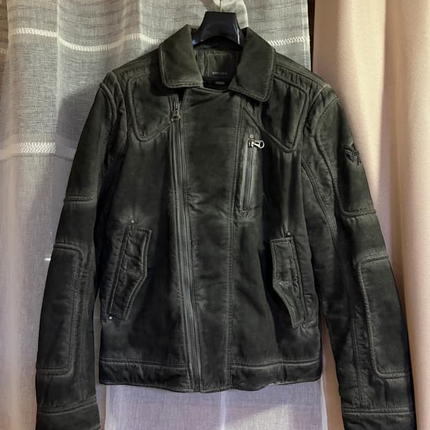 디젤 딥 그레이 숄더 로고 워싱 코튼 바이커 자켓