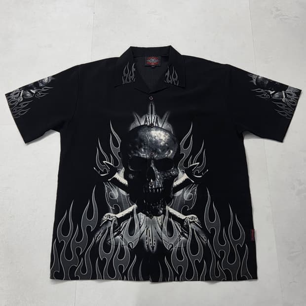 [XL] 스컬 오픈카라 셔츠