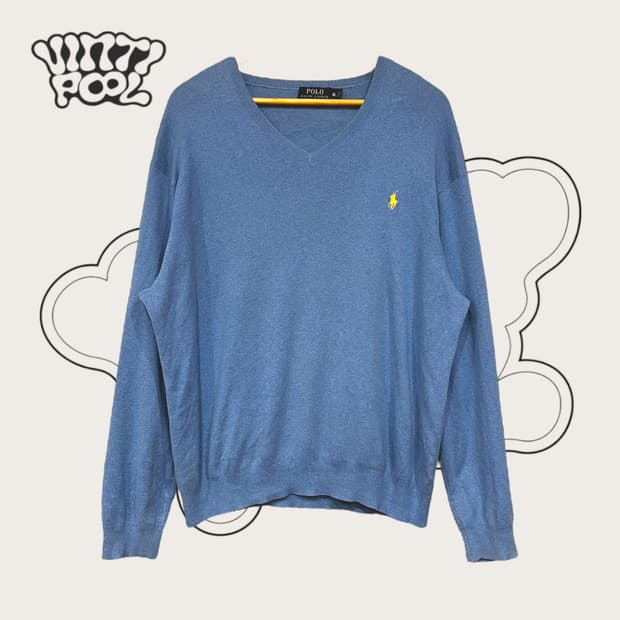 폴로랄프로렌 피마코튼 100% 브이넥 니트 XL 소라