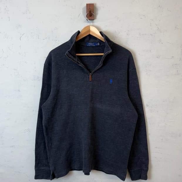 폴로랄프로렌 코튼 반집업 니트 그레이