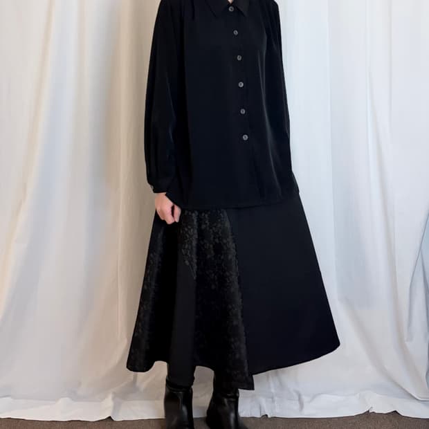 Oversized Shirring Shirt - Black