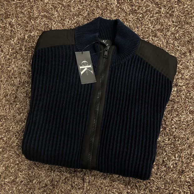 캘빈클라인 코튼 네이비 니트 집업 자켓