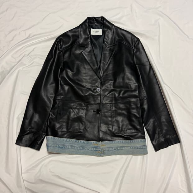 [OS] DeVENTI 블랙 레더 데님 믹스 자켓