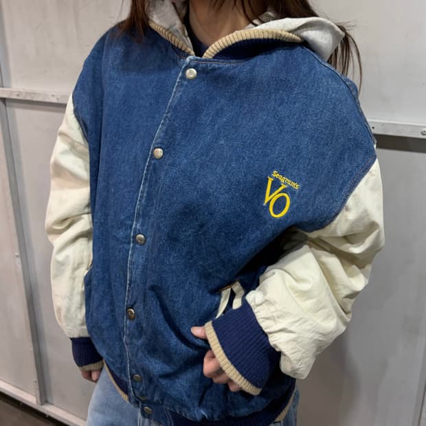 90s Vintage denim white varsity jk
