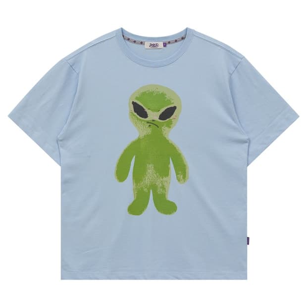 후드후드  에일리언 그래픽 반팔티셔츠 스카이블루