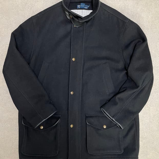 빈티지 폴로 랄프로렌 레더 트림 비조 발마칸 울 코트