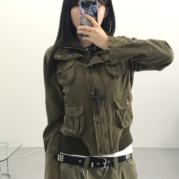 Pumpkin Y2k Khaki Military Jackets