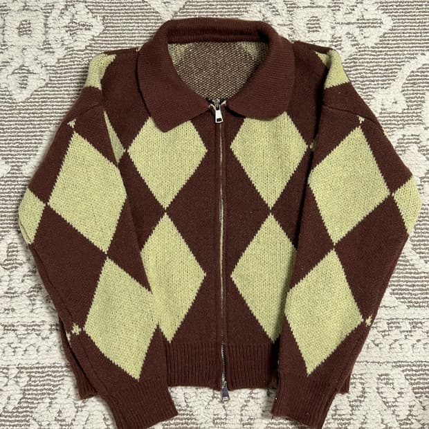 두쫀쿠 아가일 니트가디건 루즈핏 초코나무숲 모리걸