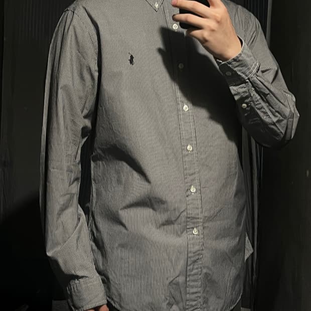 폴로랄프로렌 블랙 화이트 체커패턴 블랙포니 슬림핏 코튼 남방 셔츠 L