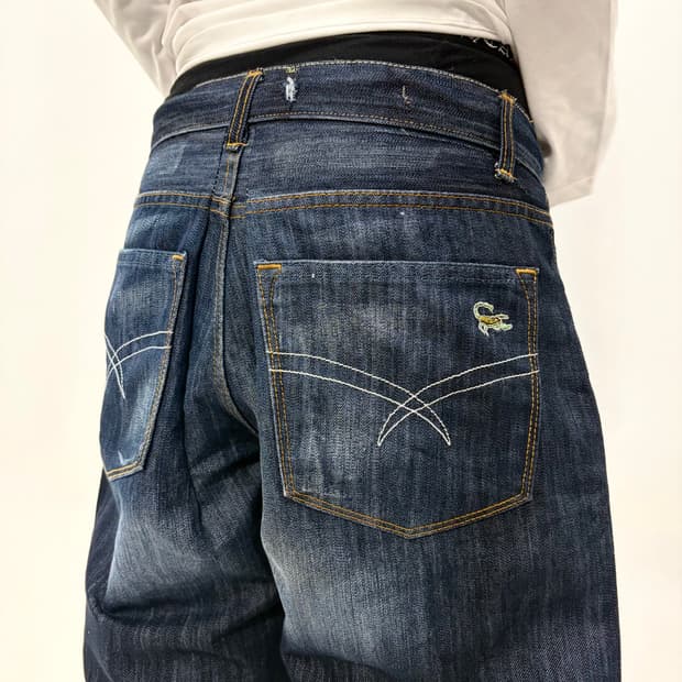 90s 빈티지 악어패치 캣워싱 와이드팬츠