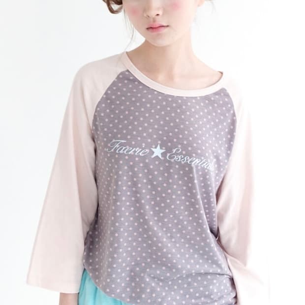 샵페어리 티셔츠 dot raglan sleeve top (pink)