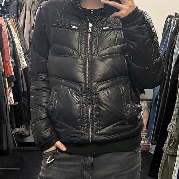 디젤 나일론 다크 네이비 남색 바이커 지퍼 덕다운 오리털 패딩 고스 펑크