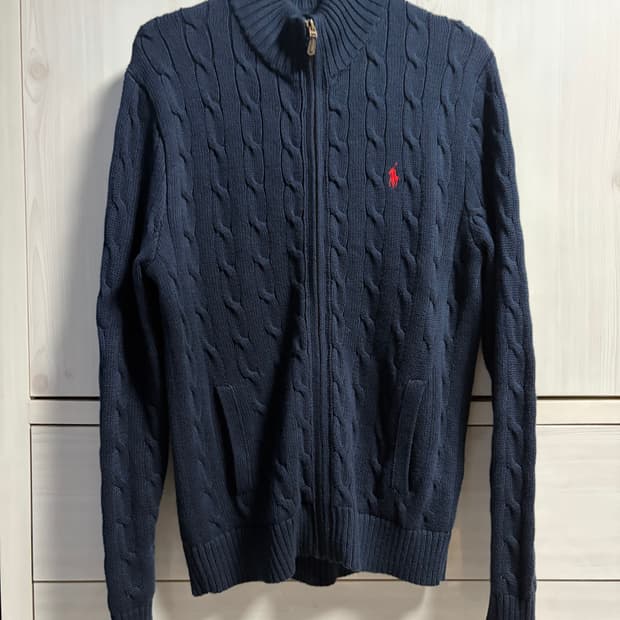 폴로 랄프로렌 케이블 니트 집업 네이비M