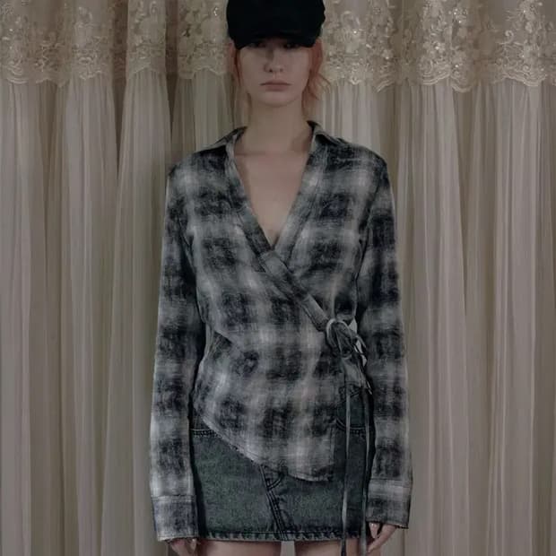 보헤미안서울 랩 언발란스 체크 셔츠