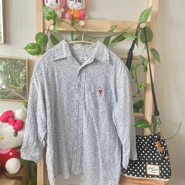 모리걸 빈티지 잔꽃 하늘 셔츠 블라우스 🩵🌸