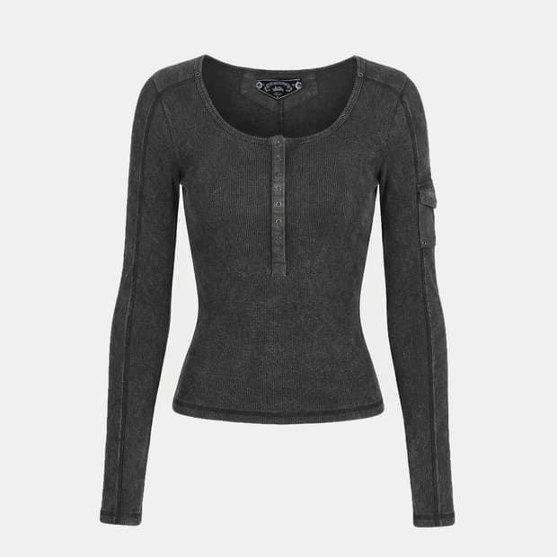 배드블러드 Henley Neck Long Sleeve [Black]