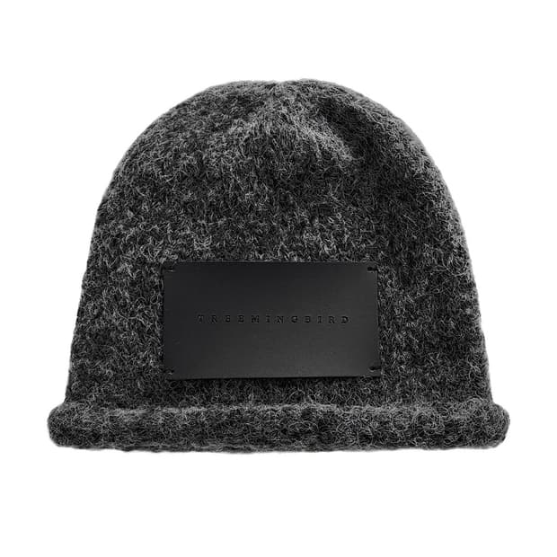 Rolled-up Leather Patch Beanie