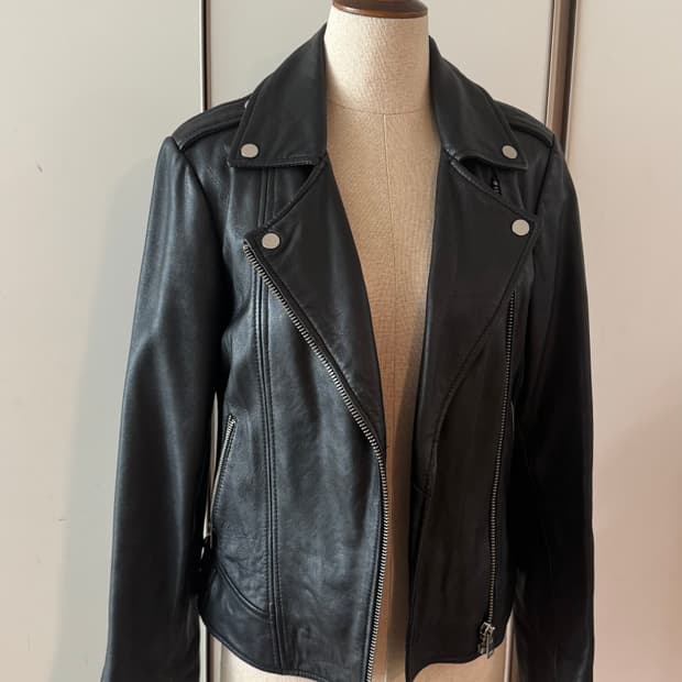 망고 블랙 리얼 가죽 라이더 자켓