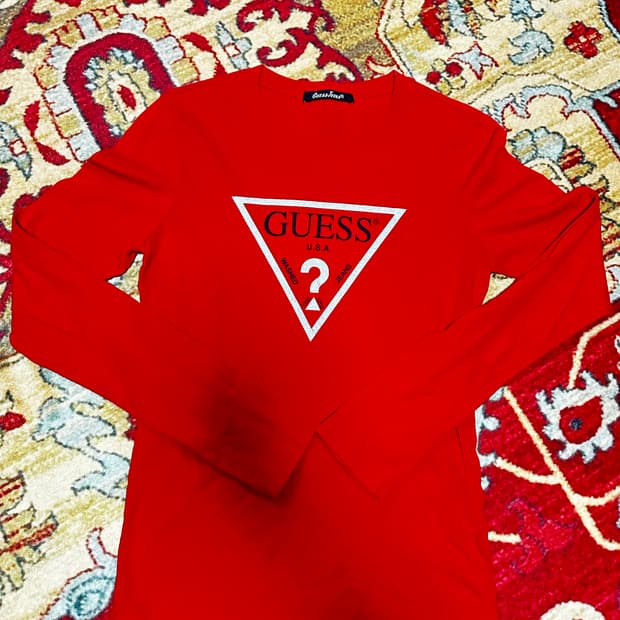 게스 레드 로고 긴팔 티셔츠 S