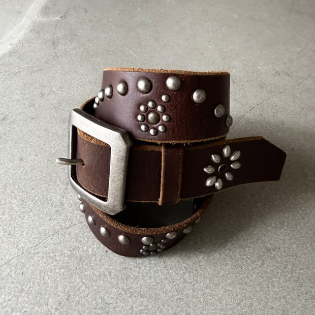 Vintage Flower Studded Leather Belt