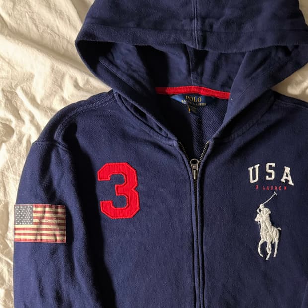폴로 빅포니 성조기 후드집업 네이비 S