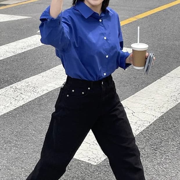 블루브릭 코튼 셔츠 블루
