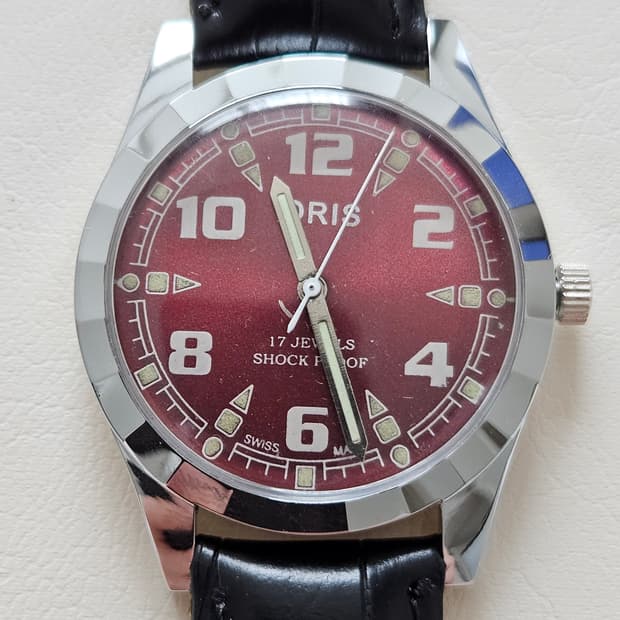빈티지 오리스 와인판 가죽 수동시계