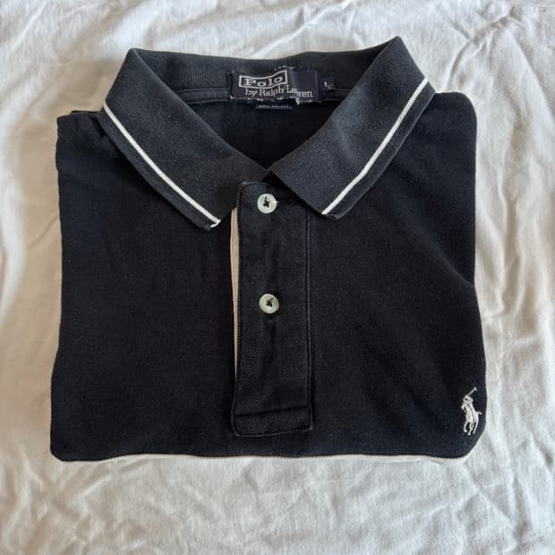polo 폴로 랄프로렌 블랙화이트 화이트 배색 반팔 카라 티셔츠