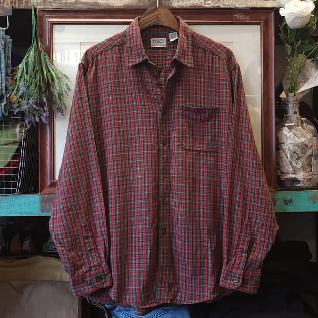 90s 엘엘빈 체크셔츠 플란넬 셔츠 헤비코튼 워크셔츠 우드맨 레드 L
