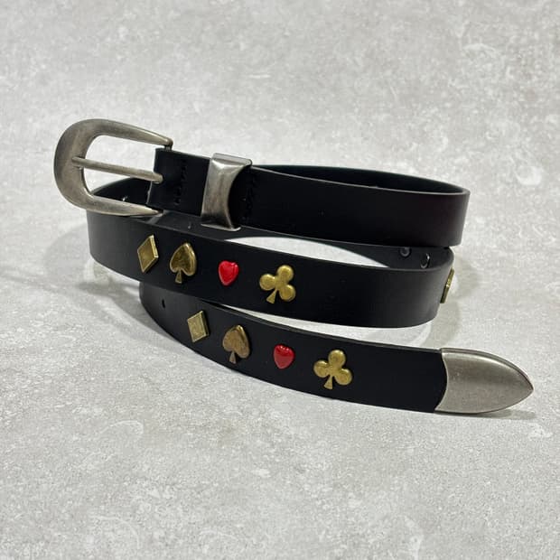 Oribell 포커 스터드 슬림 가죽 웨스턴 벨트 블랙