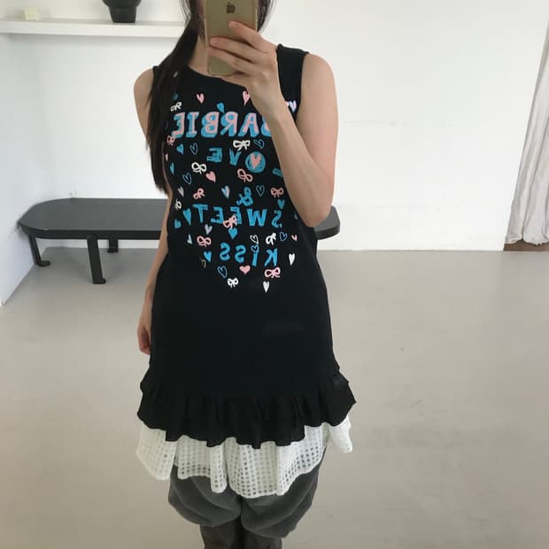 frill printing sleeveless