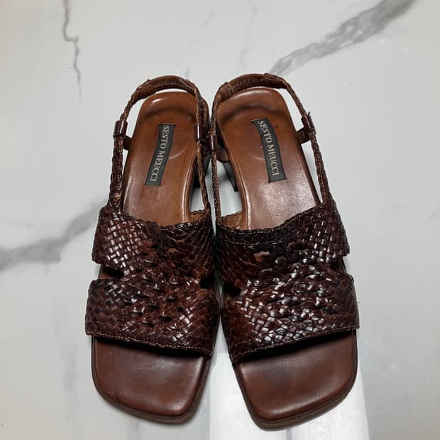 sesto meucci 가죽 스트랩 샌들 우븐 힐 made in itay