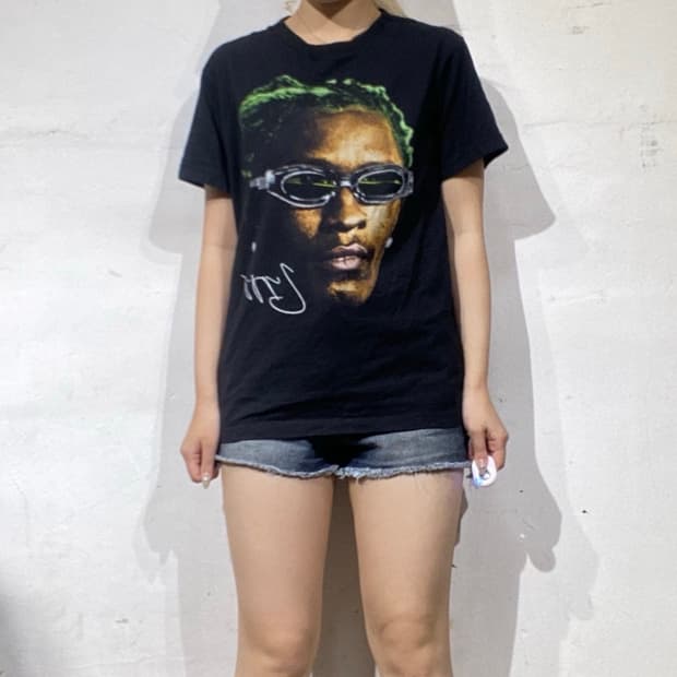 영떡 Young Thug 슬라임 그린 헤어 그래픽 랩 티셔츠 S