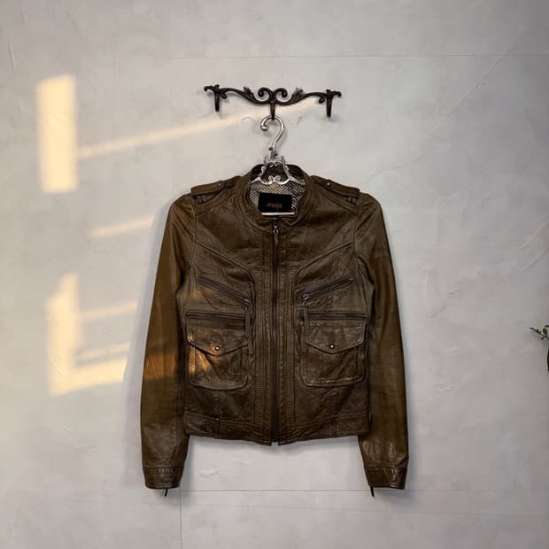 Maje ash brown lamb skin zipper jacket 