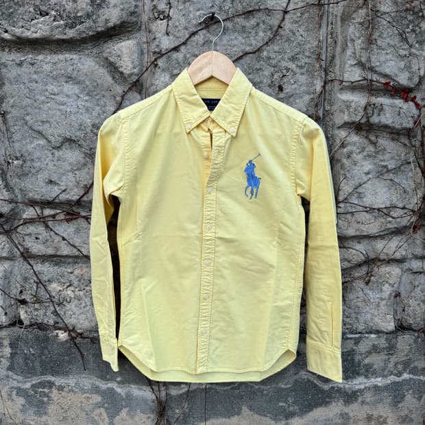 폴로 랄프로렌 빈티지 빅 포니 자수 로고 옥스포드 셔츠 옐로우 여성