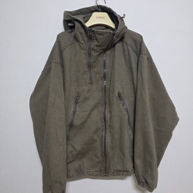 카키 청 후드집업