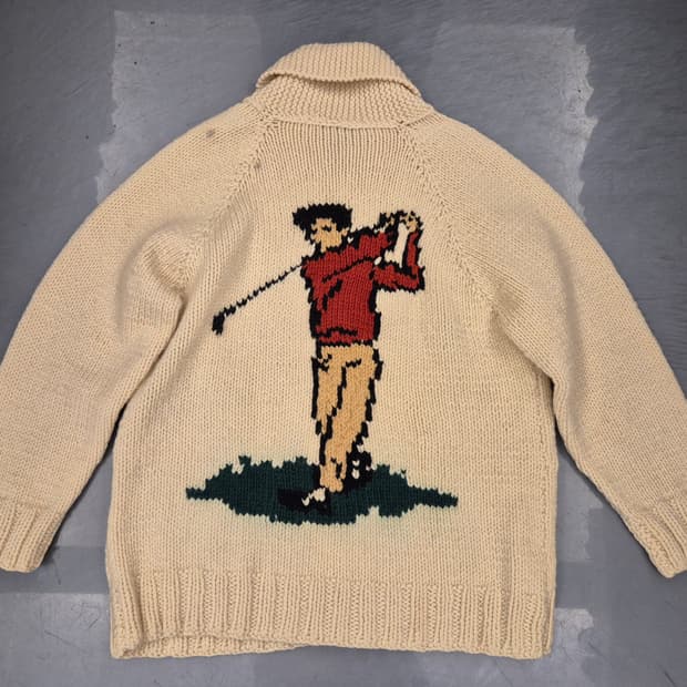 70s GOLF 헤비울 코위찬 집업 스웨터