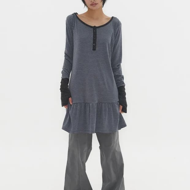 익스파이어드걸 릴랙스드 워머 후디 드레스 블루 그레이