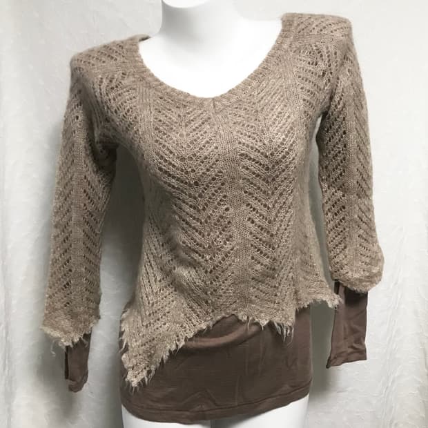 빈티지 y2k 그런지 레이어드 데미지 모헤어 니트 롱슬리브 탑