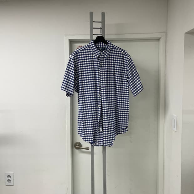 폴로 깅엄 체크 반팔 셔츠 블루 XL 