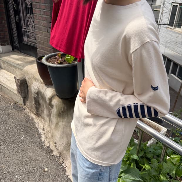 Saint James 엘보 패치 보트넥 니트 M