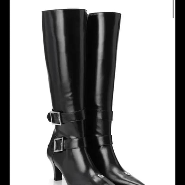 쓰리타임즈) 블랙 버클 롱부츠 220