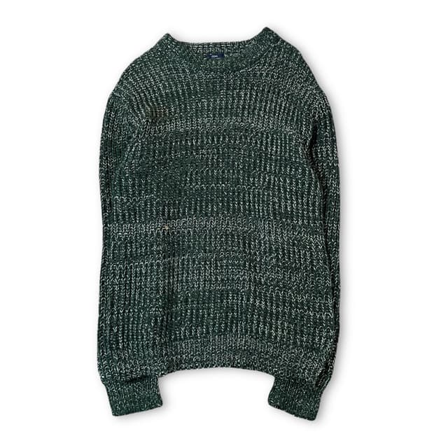 JPN 그린 화이트 패턴 짜임 라운드넥 긴팔 니트 38