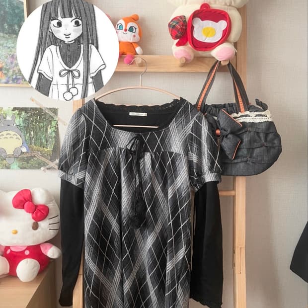 모리걸 빈티지 사와코 폼폼이 레이어드 원피스 set🖤🩶