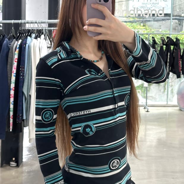 히스테릭글래머 히스걸 스트라이프 pk 버튼롱슬리브
