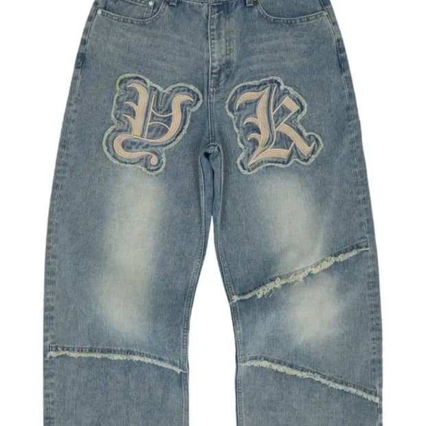 와이케이 YK 아플리케 데님 팬츠 옐로우 워싱 라이트블루 사이즈3